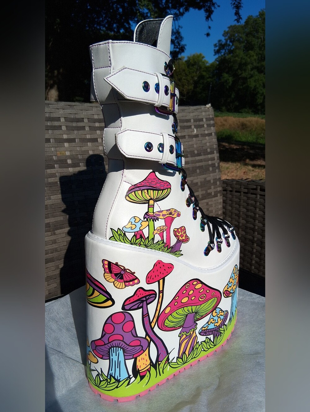 CURRENT MOOD® Psychedelic Fairytale Double Stack Traitor Boots in White | Size 9 - Picture 3 of 11